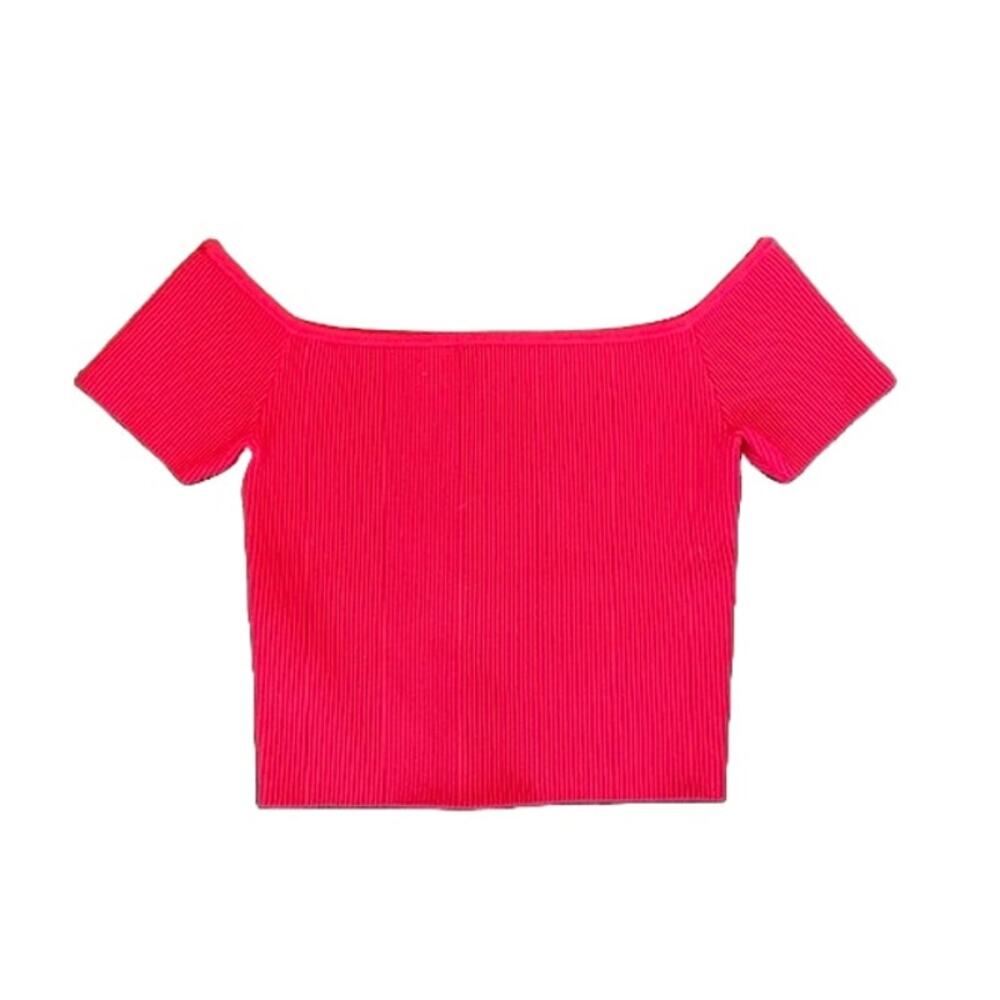 NWT Abound Compact Off the Shoulder Red Ribbed Knit Crop Sweater Top‎ Size Med